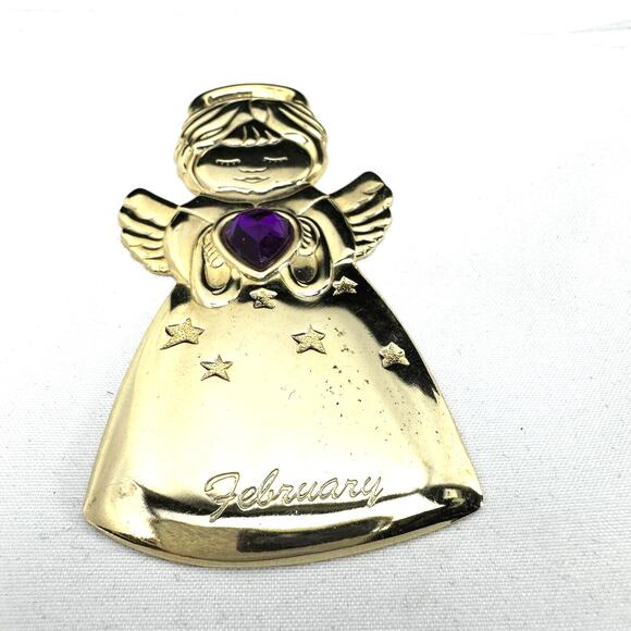 VTG Gloria Duchin 2000 Christmas Ornament February Birthstone Angel Gold Tone - Picture 2 of 6